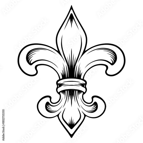 fleur de lis engraving vector with line art drawing illustration