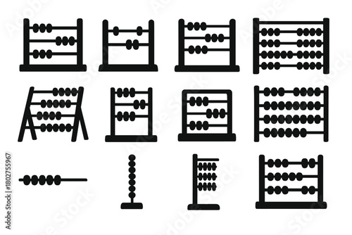 Solid Bead Frame Icons. Solid style icons of Bead frames: wooden bead frame, metal bead frame, portable bead frame, classroom bead