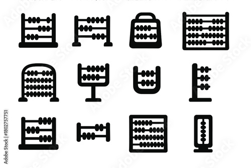 Solid Bead Frame Icons. Solid style icons of Bead frames: wooden bead frame, metal bead frame, portable bead frame, classroom bead
