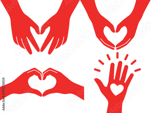 Diverse hand gestures forming hearts and showing love and support