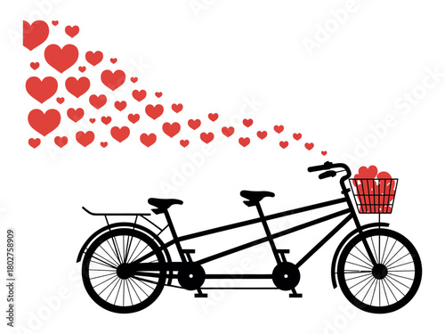 Tandem bicycle filled with love and hearts, symbolizing romance and shared journeys