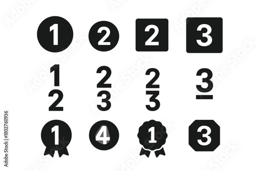 Solid Number Icons. Solid style icons of Numbers: number 1 icon, number 2 icon, number 3 icon, circled numbers, bold digits,
