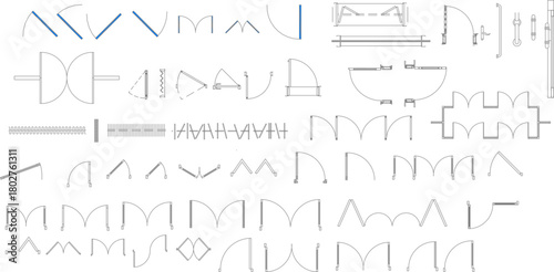 Vector plan view set of doors, showing various swing types (single, double, sliding, folding) and architectural symbols.