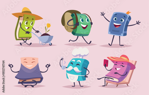 Book characters. Funny emotional mascots books for study exact vector illustration set in cartoon style