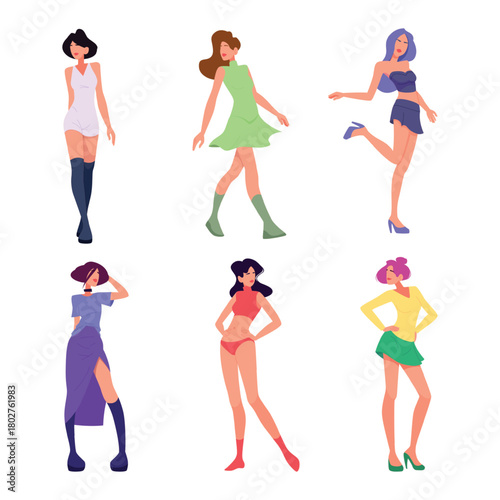 Fashion. Stylish beauty characters posing for fashion modern photo set exact vector fashioned women