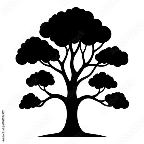 Silhouette of hierarchical tree structure on white background, scalability and organizational design visualization