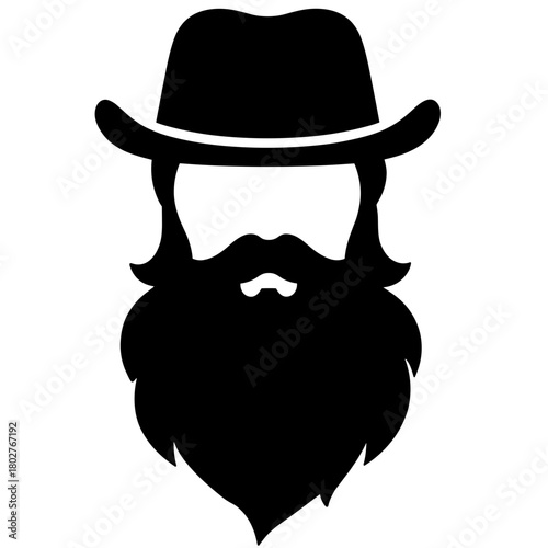 Lumberjack Beard and Hat Icon Silhouette, Vintage Style and Masculinity Symbol in Branding and Merchandise
