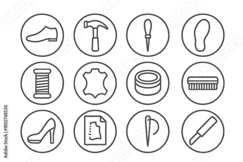 Shoemaking Tools Icons. Line style circular vector icons of Typography: Serif Font, Sans Serif Font, Letter Spacing, Typeface Grid