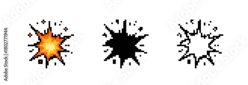 Pixelated Burst Animation Frames in Color Silhouette and Outline Styles for Game Development