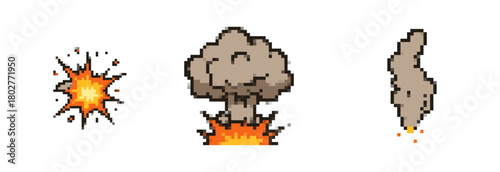 Retro Pixel Art Depicting an Explosion Sequence in Eight Bit Style