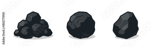 Isometric Charcoal Boulders Isolated on White Background Showing Fuel Source
