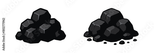 Two Small Pile of Extracted Coal on White Background for Mining Purposes