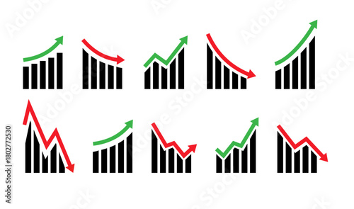 Up and down graph chart icon. Growth increase and decrease sign. Graph or diagram with arrow going up and down. Vector