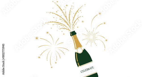 Pop the cork and celebrate with this dynamic champagne bottle bursting with golden festive fireworks, perfect for announcing joyous occasions and special events with excitement and flair