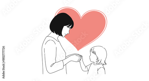 Loving mother shares a tender moment with her child, symbolized by a gentle heart above them, capturing pure family connection and warmth.