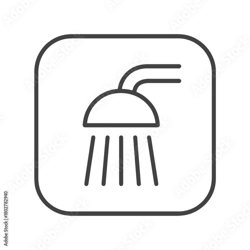 Minimalist shower outline in curved-square marker, black vector for water apps, bathroom utilities, and clean-water service tools.
