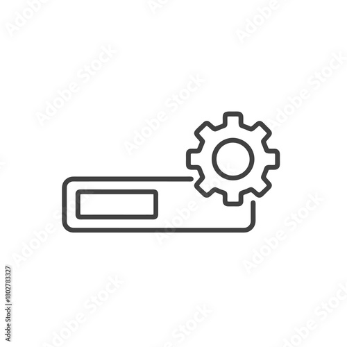Minimalist gear and progress bar outline, black vector for installation tools, update interfaces, and tech setup workflows.
