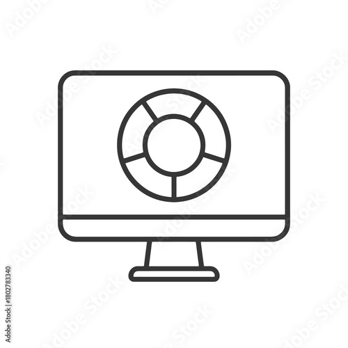 Minimalist support screen outline, black vector for digital helpdesks, remote troubleshooting, and online service platforms.