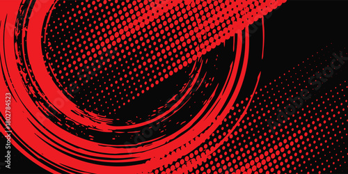 Red, black, and blue gradient grunge texture background with halftone dots. modern.