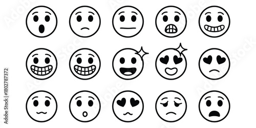 Collection of hand drawn cartoon egg faces expressing a variety of emotions and feelings