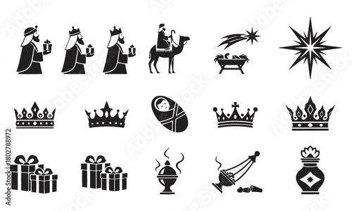 Nativity scene figures and symbols kings camel