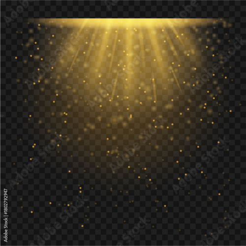 Golden Light Beam with Sparkling Particles on Transparent Background