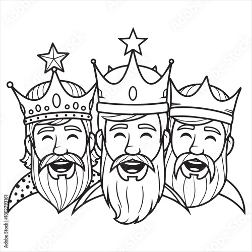 Three kings wearing crowns and stars beards