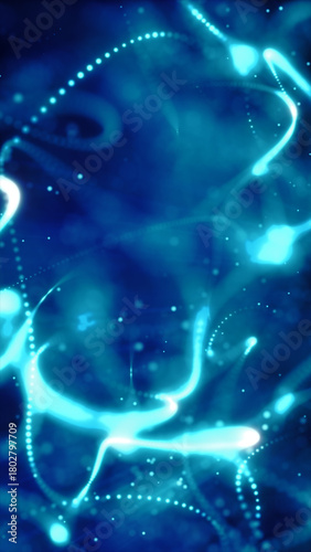Abstract electric blue glowing trails and dots creating a sense of high-speed energy motion and digital flow