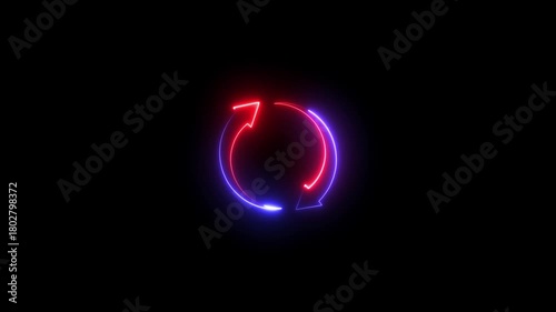 Neon Blue and Red Circular Arrows on Black Background circle rotation