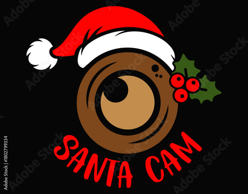 Funny Santa Cam Always Watching Christmas Season - printable editable vector art file.