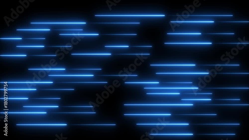 Abstract Blue Neon Light Streaks on Black Background lines