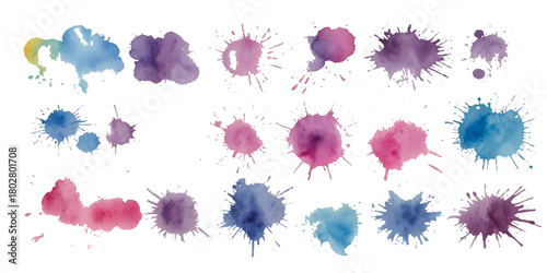 multicolor set brush splash ink isolated  background 
