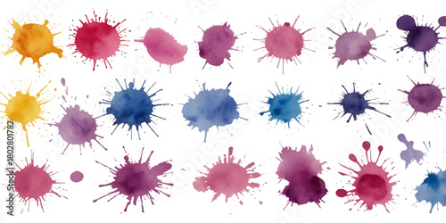 Set of watercolor circles brash multicolored. watercolor on white background. set of vector colorful watercolor backgrounds for business card or flyer template	
