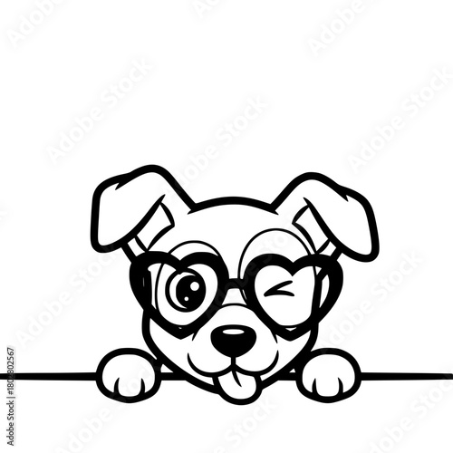 An endearing illustration of a playful pup with heart-shaped glasses. The dog's expression and glasses combine to create a fun, cute, and happy scene. vector illustration