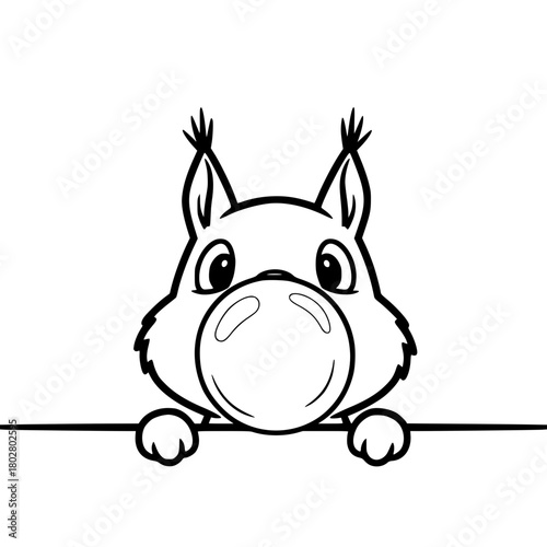 An adorable cartoon squirrel, sketched with playful charm, peeks over an unseen ledge, exuding a sense of innocent curiosity. vector illustration