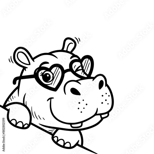A cheerful hippopotamus with heart-shaped glasses is ready for fun, a delightful character. vector illustration