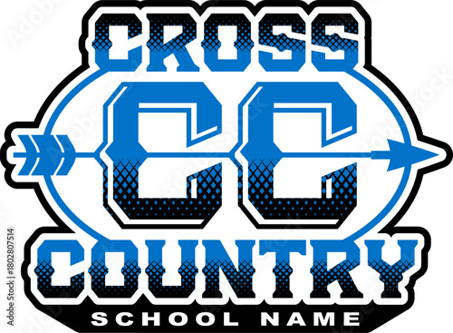 cross country team design with crossed arrows for school, college or league sports