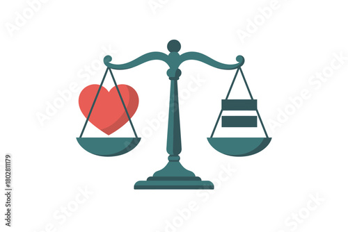 A heart is balanced on a scale with an equals sign representing fairness.
