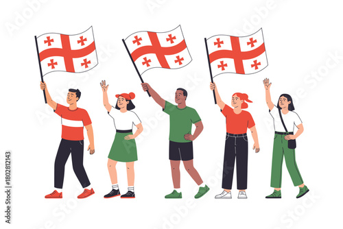 People waving Georgian flags during a national celebration or protest event.