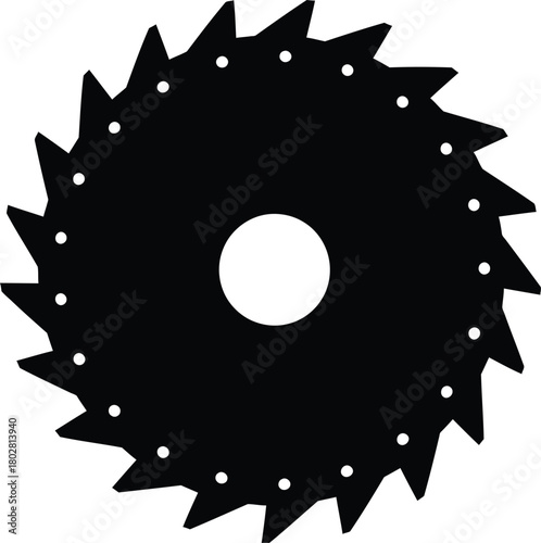 Sharp toothed circular saw blade silhouette isolated on white background for industrial cutting applications