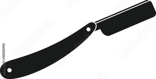 Classic black silhouette of a straight razor blade with a curved handle