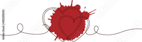 Abstract artistic rendering of interconnected hearts with a bold red paint splat, symbolizing passion, love, and emotional intensity through a minimalist continuous line art style