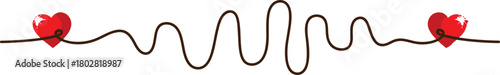 Two red hearts connected by a continuous heartbeat pulse line on a white background, symbolizing love, life, and a strong connection