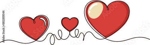 A family of three red hearts drawn in a single continuous line, symbolizing growing love and connection