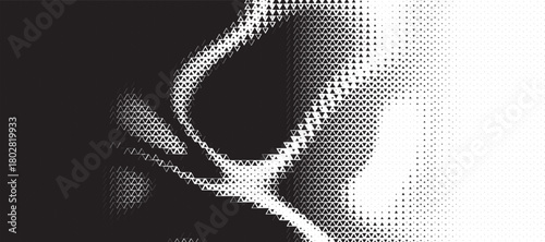 Triangle linear halftone pattern background with noise dither. Abstract geometric backdrop with trendy mosaic effect. Dynamic fade.