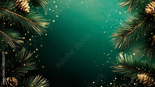 Holiday pine branches with gold accents