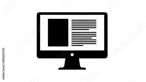 Vector illustration of computer monitor displaying text and graphics isolated on transparent background