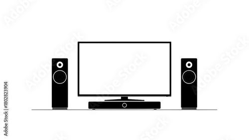 Vector illustration of television screen with speakers isolated on transparent background 