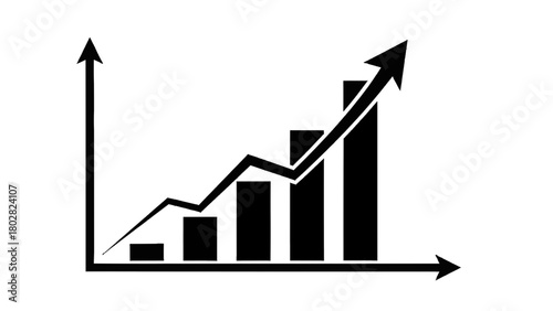 Vector illustration of bar chart with a rising arrow indicating financial growth and positive trend isolated on transparent background 