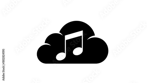 Vector illustration of cloud icon with musical note symbol isolated on transparent background
